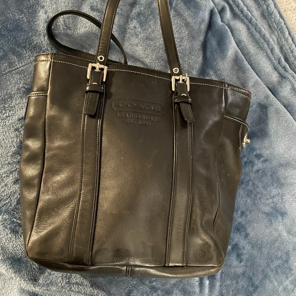 Coach Hamptons Black Leather Tote